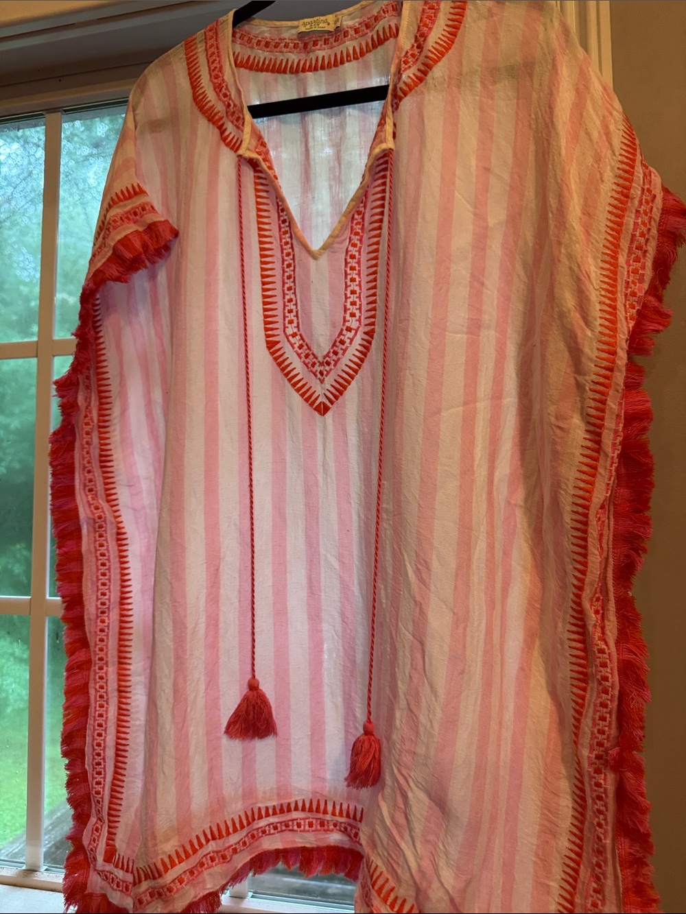 Spartina 449 Pink & Coral Tassel Striped Swimsuit coverup